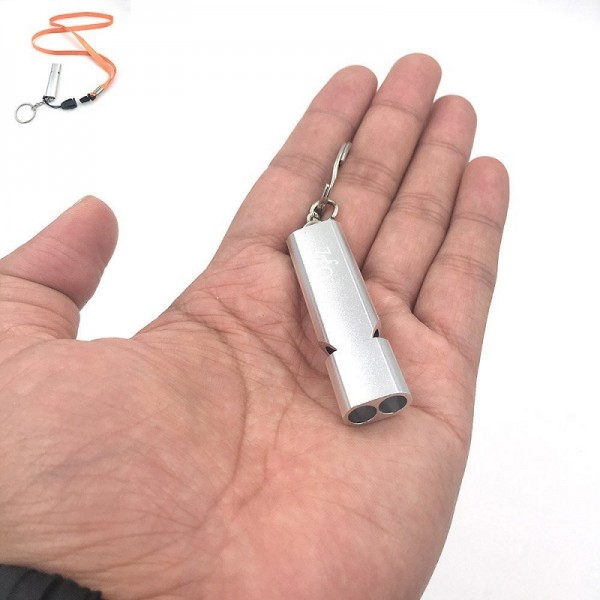 Outdoors : Aluminum Double Tube Survival Hiking Whistle Silver Color